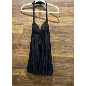 Wet Seal Halter Dress Black Shiny Sequin Detail Padded Bra Top Women's Small
